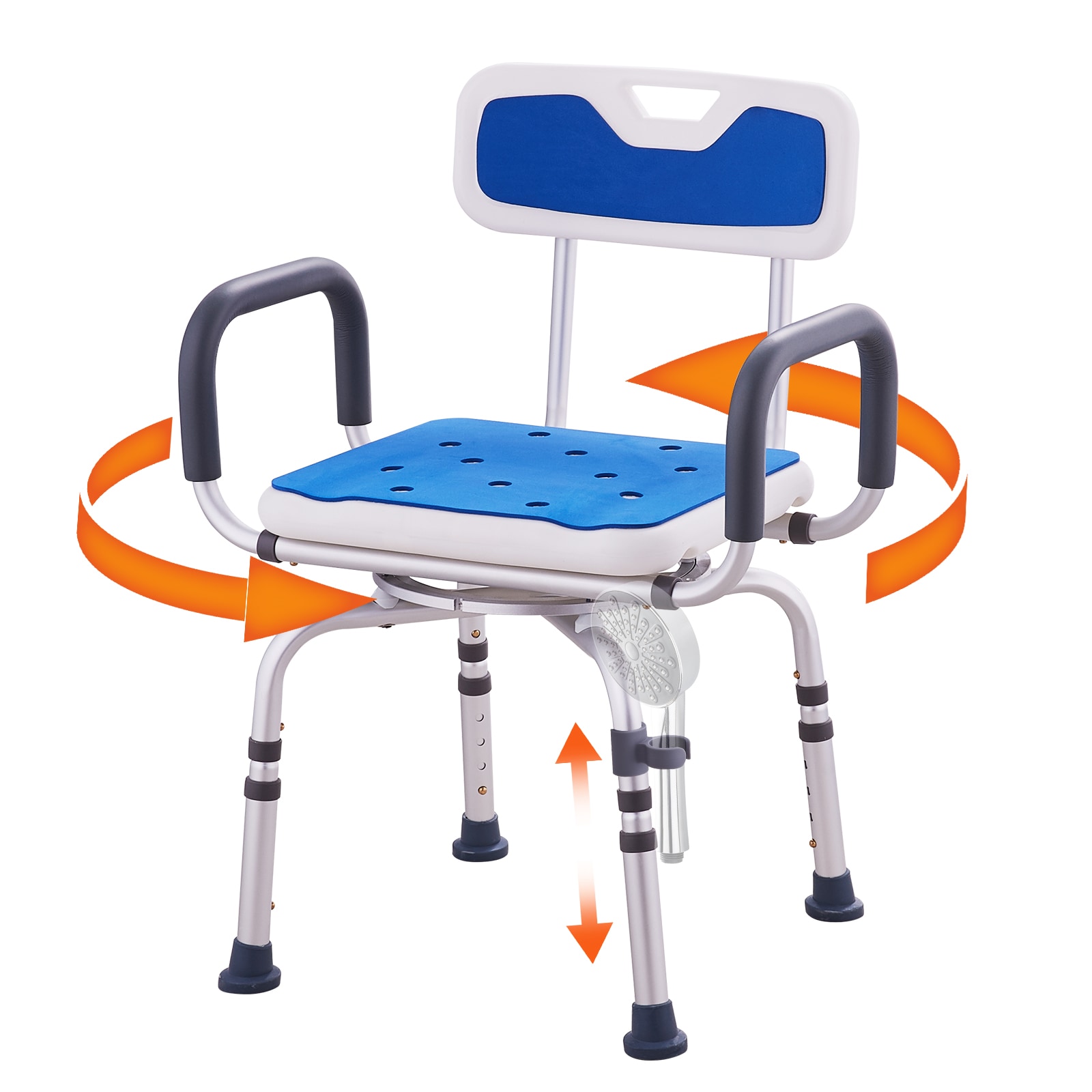 Shower Chair 360° Swivel Tub Shower Seat With Armrests & Backrest 400lbs_voghion.com